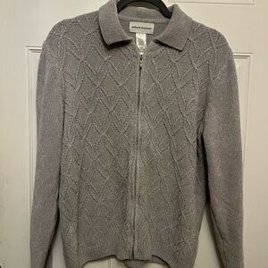 Alfred Dunner Silver Textured Zip-Up Sweater